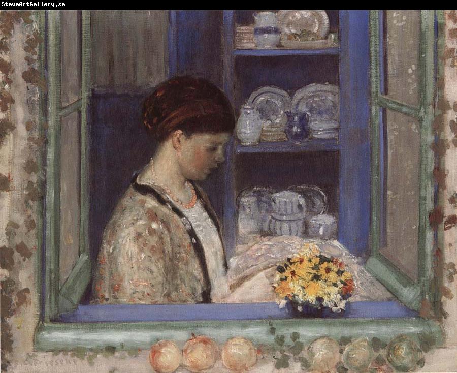 frederick carl frieseke Mis.Frederick in front of the window